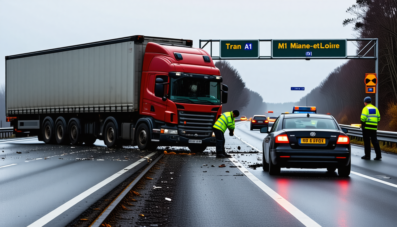 un accident tragique a eu lieu sur l'autoroute a11 dans le maine-et-loire, impliquant un poids lourd et une voiture. deux personnes ont été blessées dans cette collision. découvrez les détails de cet incident sur les routes.