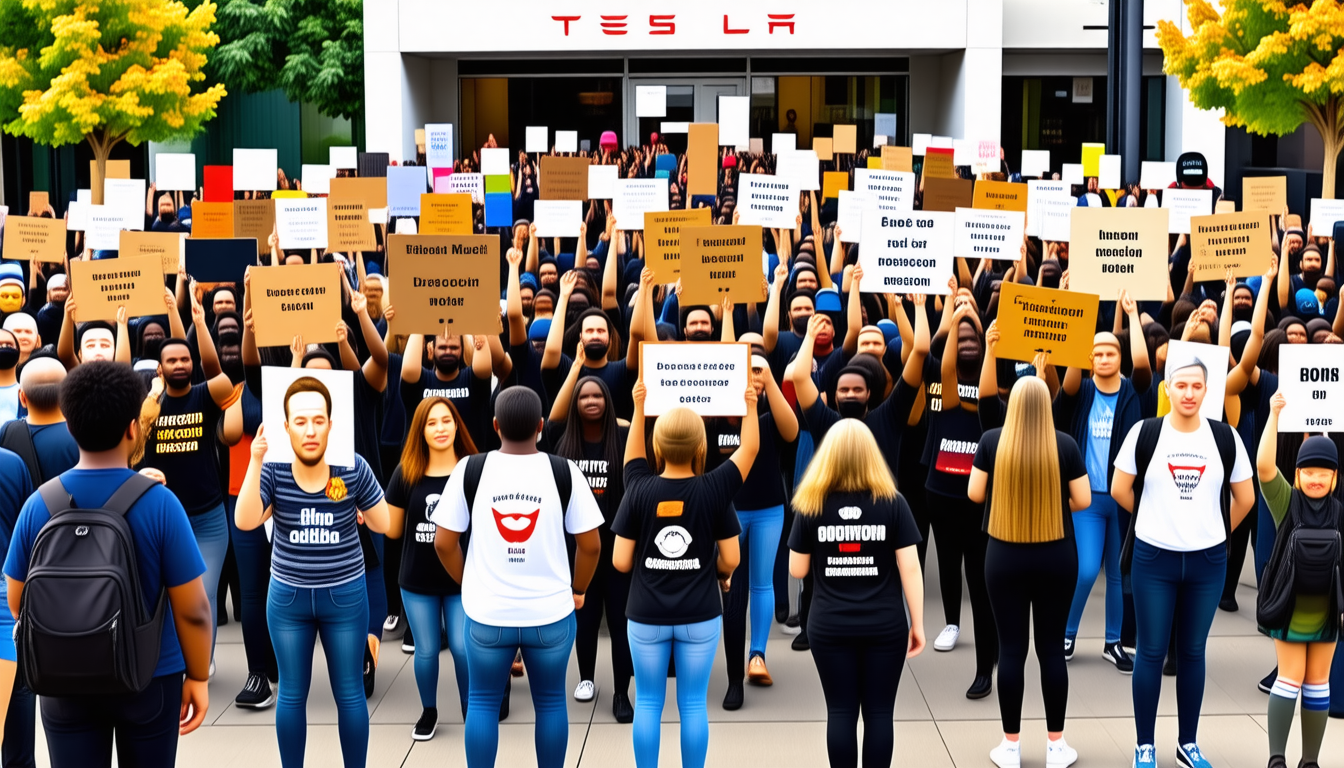 Des manifestations aux États-Unis demandent le départ de Musk et la fin de Dogecoin devant les locaux de Tesla