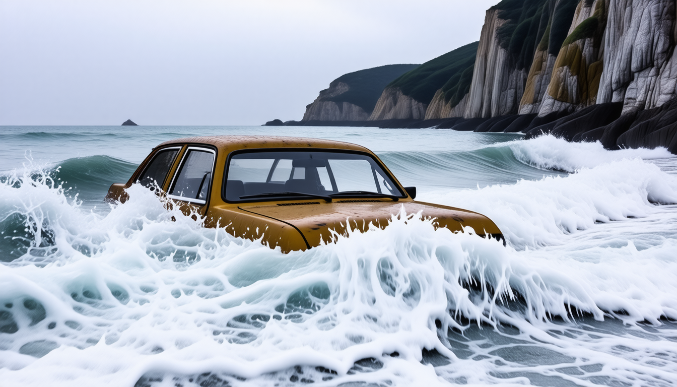 Une automobile submergée par les flots au large du Gois