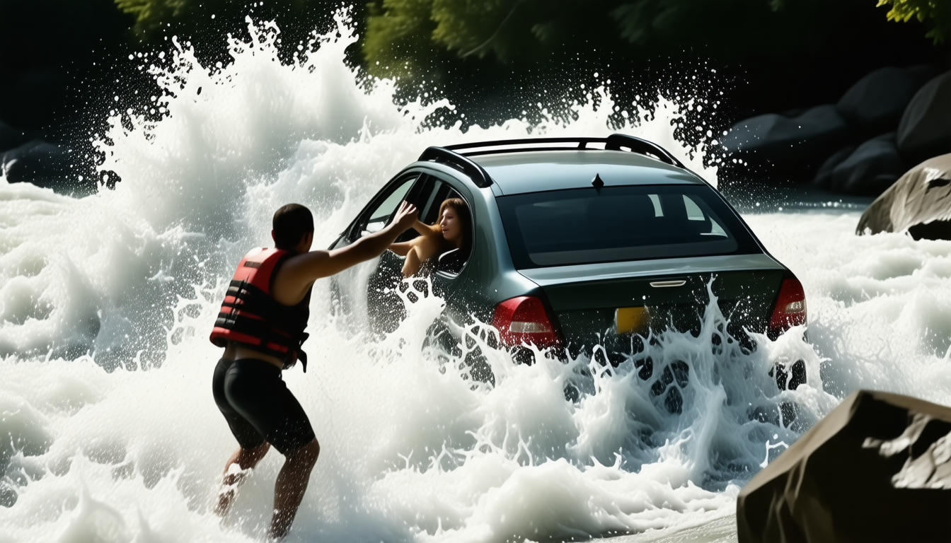 Une voiture plonge de 10 mètres dans une rivière : héroïque sauvetage de la conductrice et de son chien dans une zone inaccessible